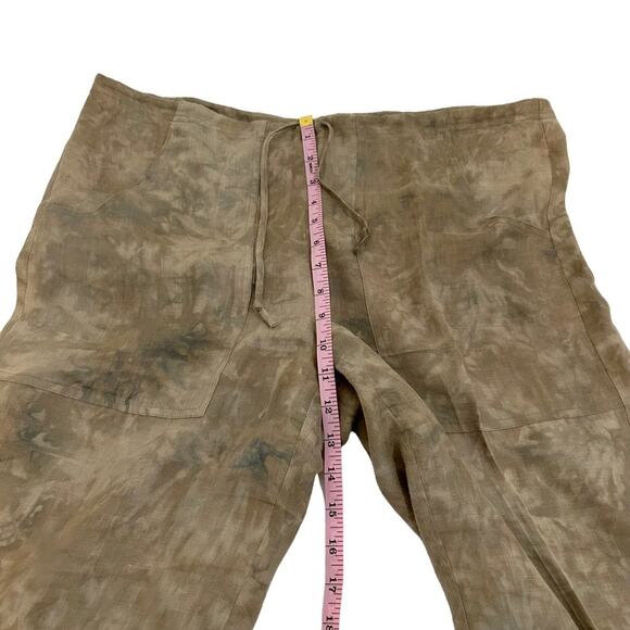 Chico’s Design Size 0 XS Brown Linen Tie Dye Print Drawstring Crop Cargo Pants - Picture 9 of 15